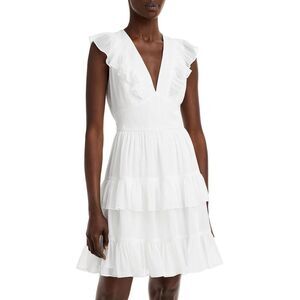 Aqua White Ruffle Tiered Dress